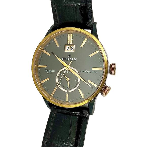 Edox Men’s Watch Les Vauberts Big Date GMT Rose Gold PVD No. 62003 - Picture 2 of 8